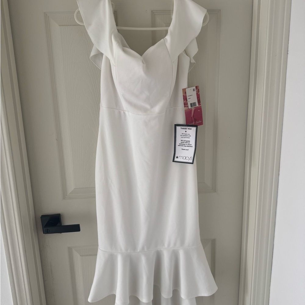 Emerald Sundae Off the Shoulder White Dress